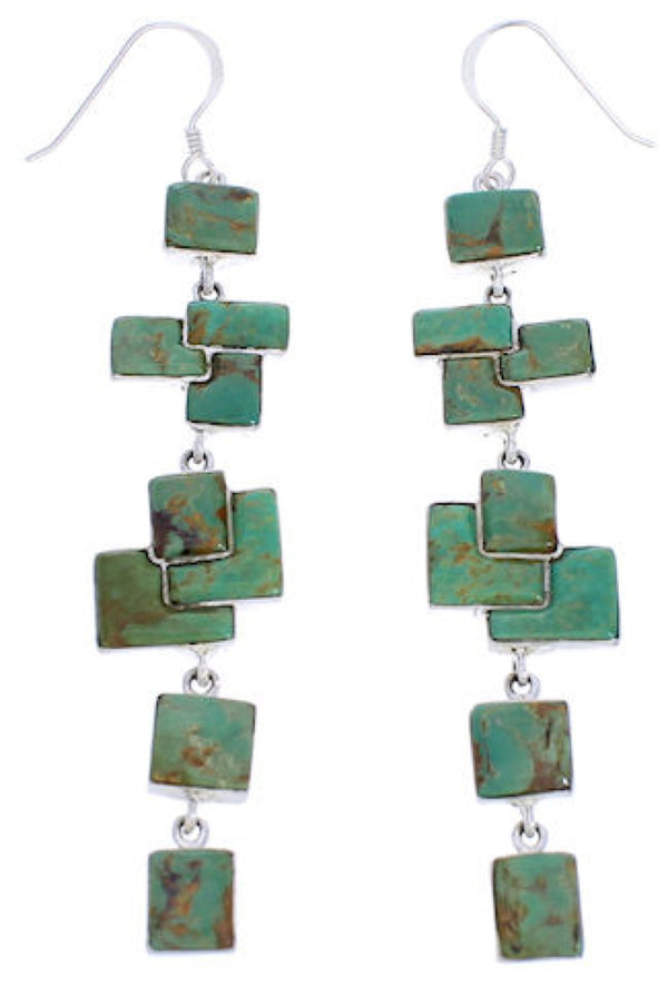 Turquoise Inlay And Sterling Silver Hook Dangle Earrings EX24442